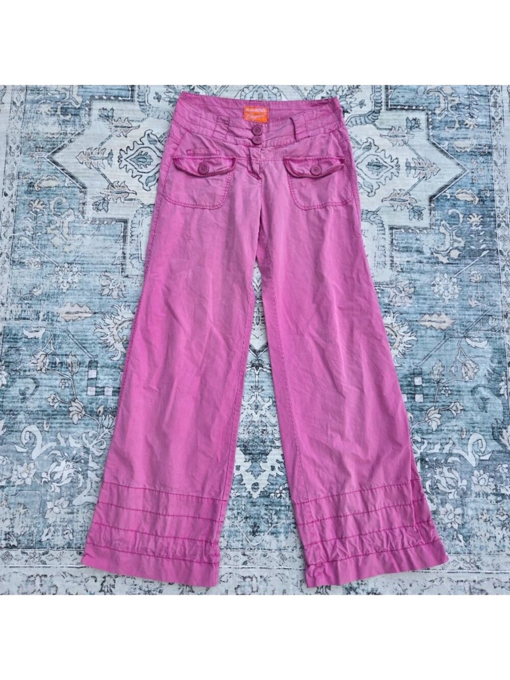 Y2K Pink Baggy Low Rise Wide Leg Cargo Pants Size S Cotton Punk Rave Skater
